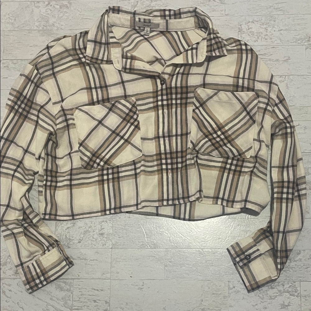 Plaid Cropped Button-Up flannel